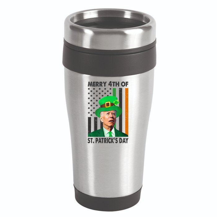 Merry 4th Of St Patrick's Day Confused Joe Biden Funny 16oz Travel Tumbler