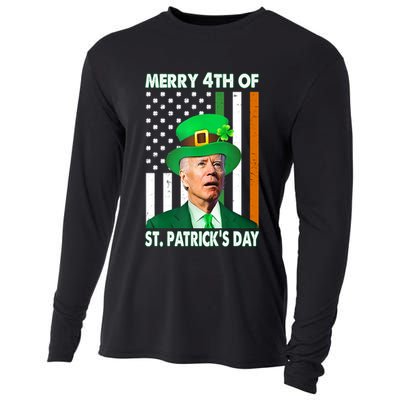 Merry 4th Of St Patrick's Day Confused Joe Biden Funny Cooling Performance Long Sleeve Crew