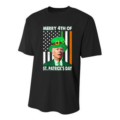 Merry 4th Of St Patrick's Day Confused Joe Biden Funny Youth Performance Sprint T-Shirt
