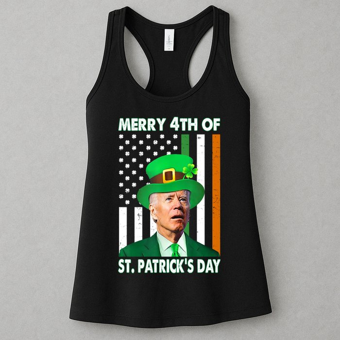 Merry 4th Of St Patrick's Day Confused Joe Biden Funny Womens Tank Top