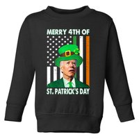 Merry 4th Of St Patrick's Day Confused Joe Biden Funny Toddler Sweatshirt