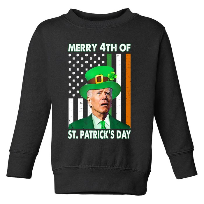 Merry 4th Of St Patrick's Day Confused Joe Biden Funny Toddler Sweatshirt