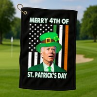 Merry 4th Of St Patrick's Day Confused Joe Biden Funny Golf Towel