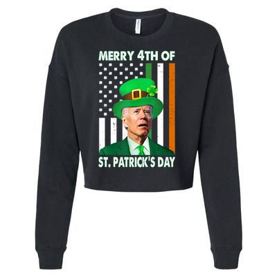 Merry 4th Of St Patrick's Day Confused Joe Biden Funny Cropped Pullover Crew