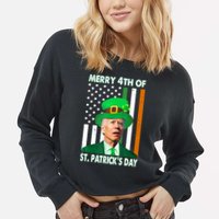 Merry 4th Of St Patrick's Day Confused Joe Biden Funny Cropped Pullover Crew