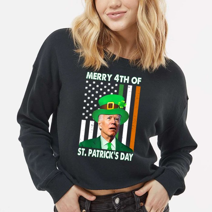 Merry 4th Of St Patrick's Day Confused Joe Biden Funny Cropped Pullover Crew