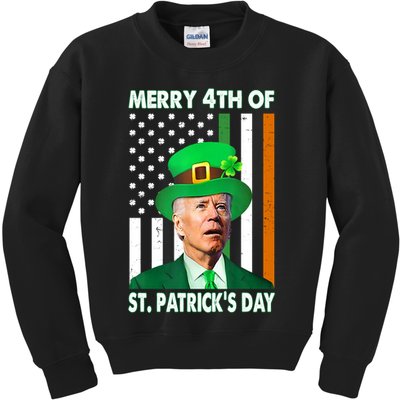 Merry 4th Of St Patrick's Day Confused Joe Biden Funny Kids Sweatshirt
