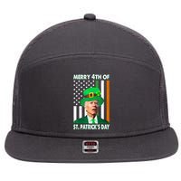 Merry 4th Of St Patrick's Day Confused Joe Biden Funny 7 Panel Mesh Trucker Snapback Hat