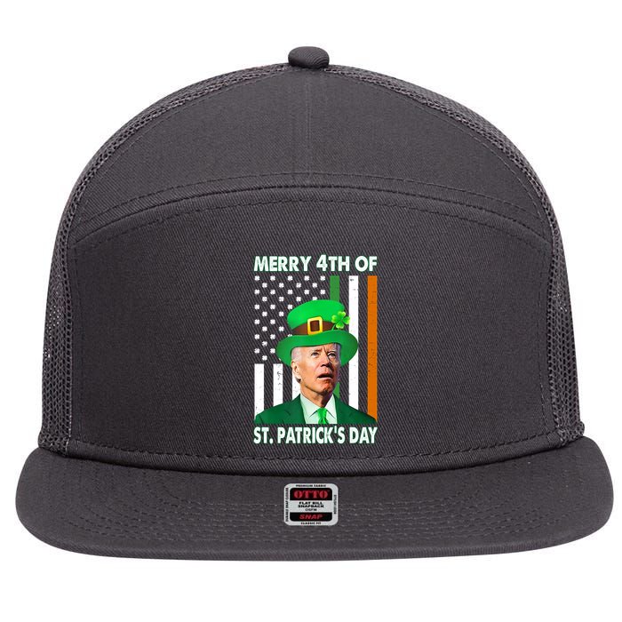 Merry 4th Of St Patrick's Day Confused Joe Biden Funny 7 Panel Mesh Trucker Snapback Hat