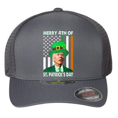 Merry 4th Of St Patrick's Day Confused Joe Biden Funny Flexfit Unipanel Trucker Cap