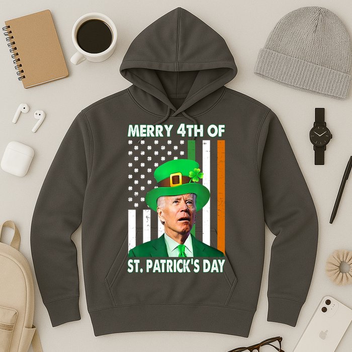 Merry 4th Of St Patrick's Day Confused Joe Biden Funny Hoodie