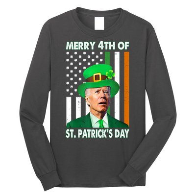 Merry 4th Of St Patrick's Day Confused Joe Biden Funny Long Sleeve Shirt