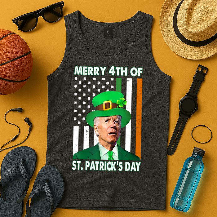 Merry 4th Of St Patrick's Day Confused Joe Biden Funny Tank Top