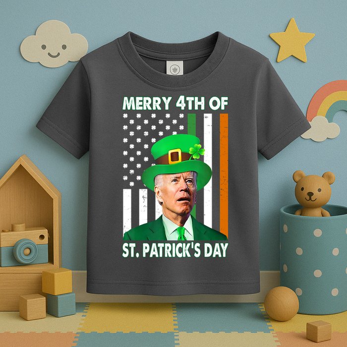 Merry 4th Of St Patrick's Day Confused Joe Biden Funny Toddler T-Shirt