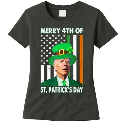 Merry 4th Of St Patrick's Day Confused Joe Biden Funny Womens T-Shirt