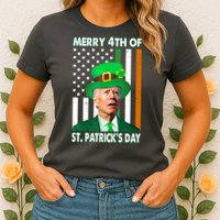 Merry 4th Of St Patrick's Day Confused Joe Biden Funny Womens T-Shirt
