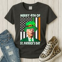 Merry 4th Of St Patrick's Day Confused Joe Biden Funny Womens T-Shirt