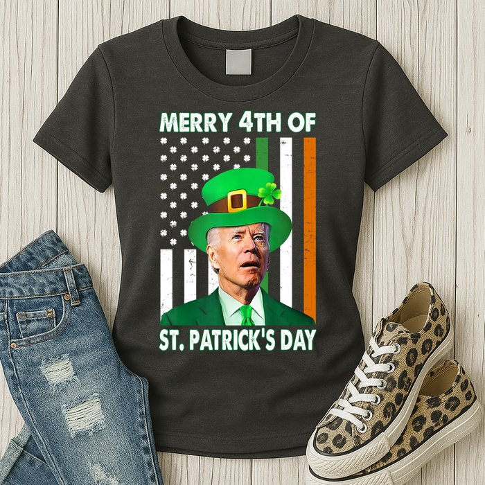 Merry 4th Of St Patrick's Day Confused Joe Biden Funny Womens T-Shirt