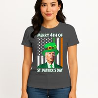 Merry 4th Of St Patrick's Day Confused Joe Biden Funny Womens T-Shirt