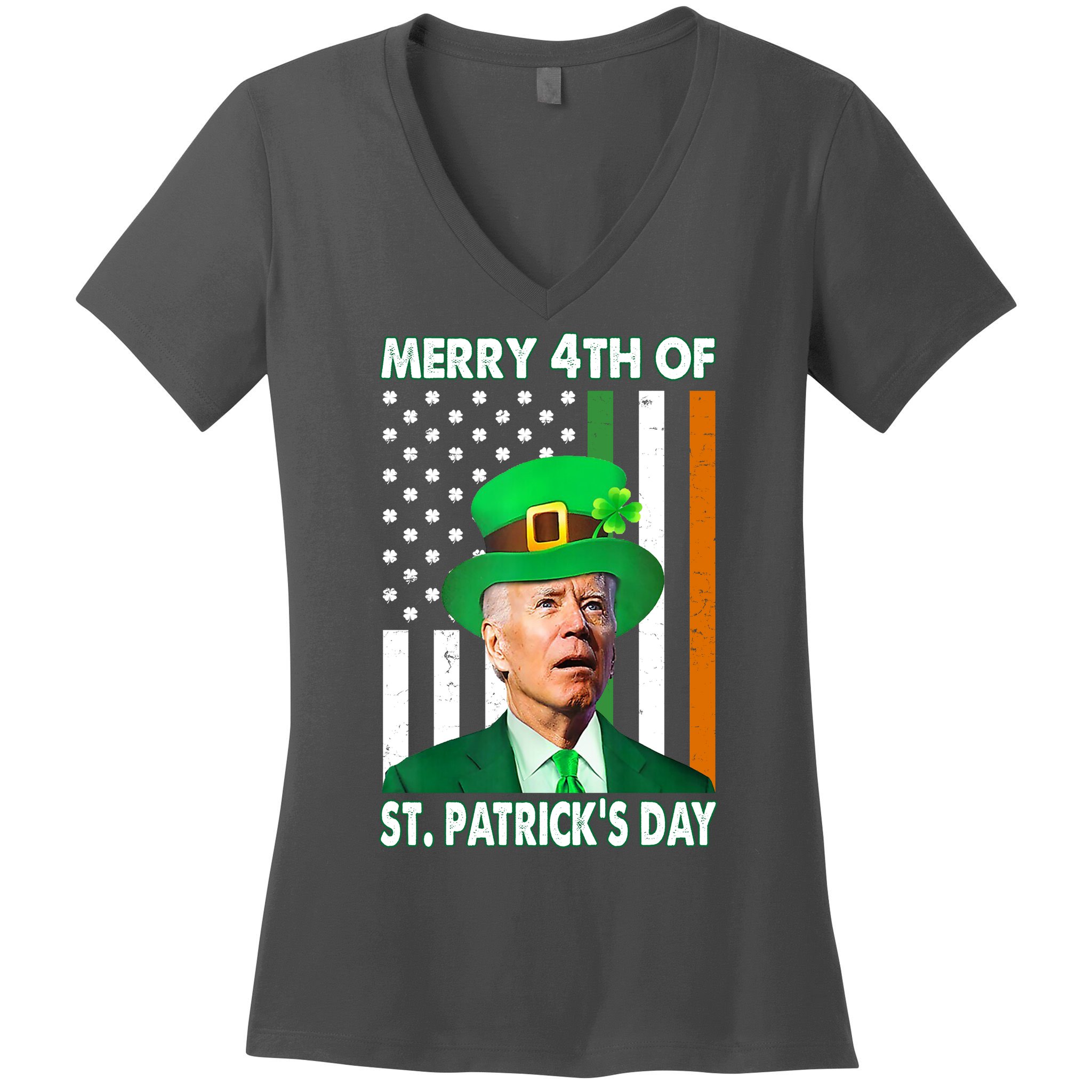 Merry 4th Of St Patrick's Day Confused Joe Biden Funny Women's V-Neck T-Shirt