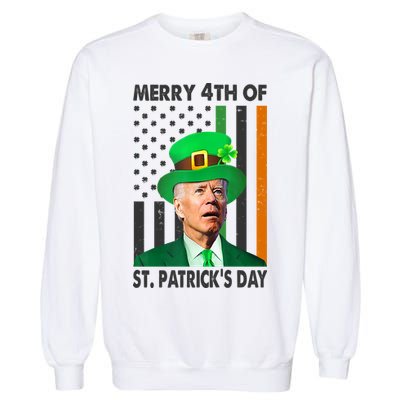 Merry 4th Of St Patrick's Day Confused Joe Biden Funny Garment-Dyed Sweatshirt