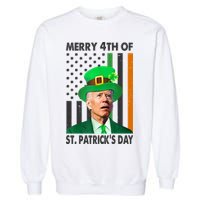 Merry 4th Of St Patrick's Day Confused Joe Biden Funny Garment-Dyed Sweatshirt