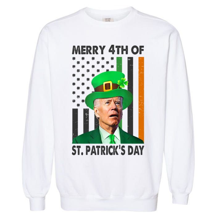 Merry 4th Of St Patrick's Day Confused Joe Biden Funny Garment-Dyed Sweatshirt