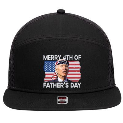 Merry 4th Of FatherS Day Confused Biden 4th Of July Gift 7 Panel Mesh Trucker Snapback Hat