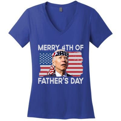 Merry 4th Of FatherS Day Confused Biden 4th Of July Gift Women's V-Neck T-Shirt