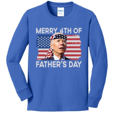 Merry 4th Of FatherS Day Confused Biden 4th Of July Gift Kids Long Sleeve Shirt