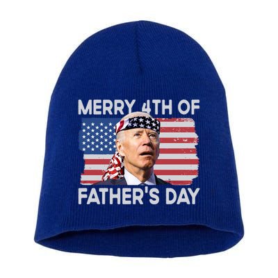 Merry 4th Of FatherS Day Confused Biden 4th Of July Gift Short Acrylic Beanie