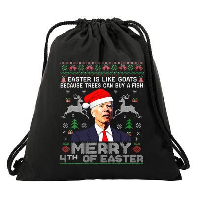 Merry 4th Of Easter Funny Biden Ugly Christmas Sweater   Drawstring Bag