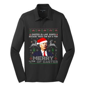 Merry 4th Of Easter Funny Biden Ugly Christmas Sweater   Silk Touch Performance Long Sleeve Polo