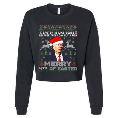 Merry 4th Of Easter Funny Biden Ugly Christmas Sweater   Cropped Pullover Crew