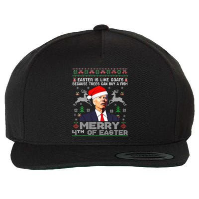 Merry 4th Of Easter Funny Biden Ugly Christmas Sweater   Wool Snapback Cap