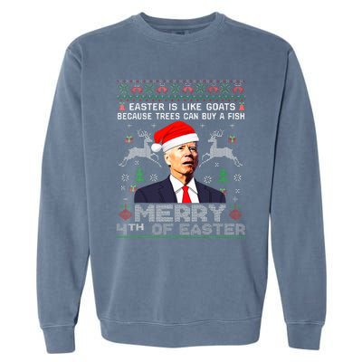 Merry 4th Of Easter Funny Biden Ugly Christmas Sweater   Garment-Dyed Sweatshirt