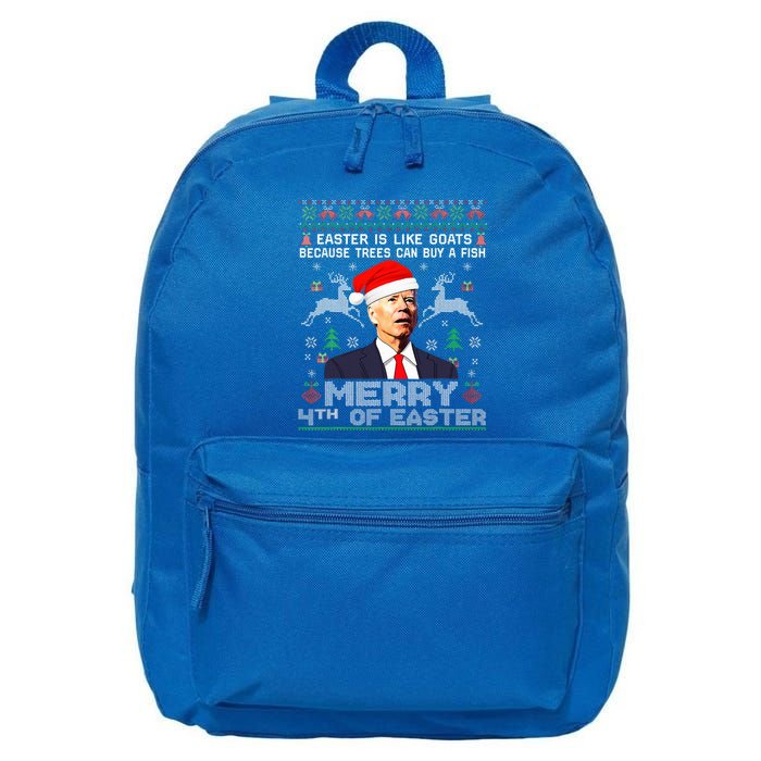 Merry 4th Of Easter Funny Biden Ugly Christmas Sweater   16 in Basic Backpack