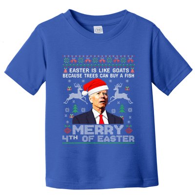 Merry 4th Of Easter Funny Biden Ugly Christmas Sweater   Toddler T-Shirt