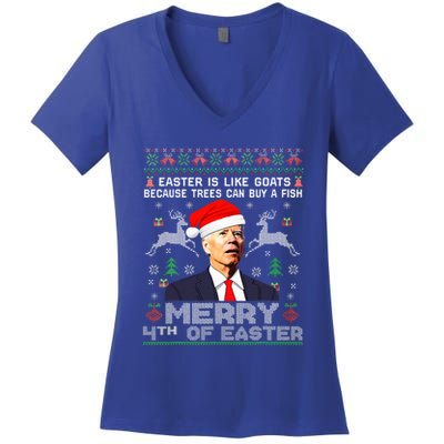 Merry 4th Of Easter Funny Biden Ugly Christmas Sweater   Women's V-Neck T-Shirt