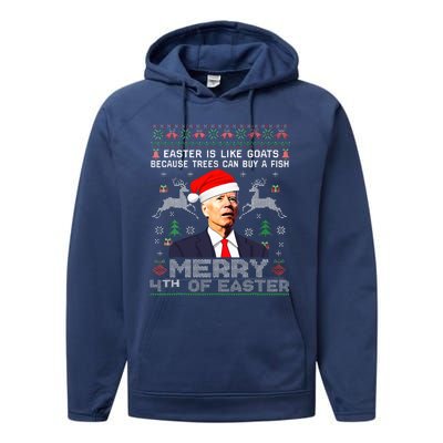 Merry 4th Of Easter Funny Biden Ugly Christmas Sweater   Performance Fleece Hoodie