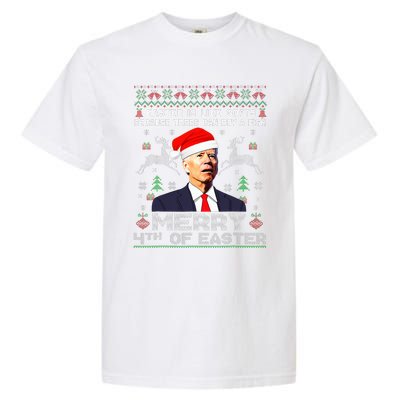 Merry 4th Of Easter Funny Biden Ugly Christmas Sweater   Garment-Dyed Heavyweight T-Shirt