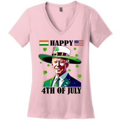 Merry 4th Of Easter Funny Joe Biden St Patricks Day Confused Women's V-Neck T-Shirt