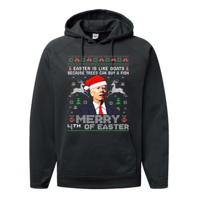 Merry 4th Of Easter Funny Biden Ugly Christmas Sweater Performance Fleece Hoodie