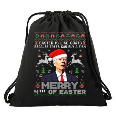 Merry 4th Of Easter Funny Biden Ugly Christmas Sweater Drawstring Bag