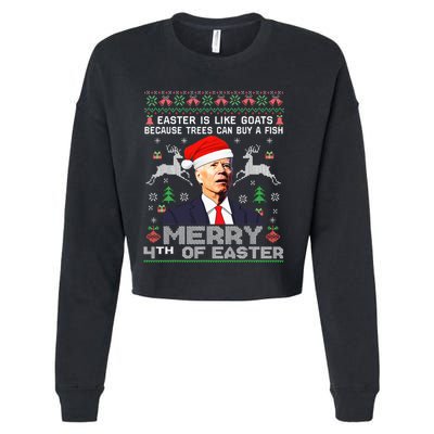 Merry 4th Of Easter Funny Biden Ugly Christmas Sweater Cropped Pullover Crew
