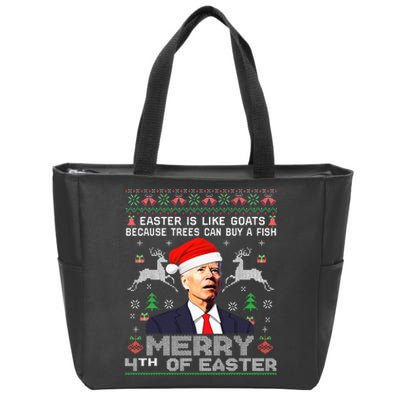 Merry 4th Of Easter Funny Biden Ugly Christmas Sweater Zip Tote Bag