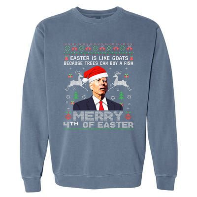 Merry 4th Of Easter Funny Biden Ugly Christmas Sweater Garment-Dyed Sweatshirt