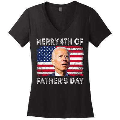 Merry 4th of July Father's Day 4th of July Women's V-Neck T-Shirt