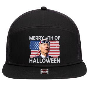 Merry 4th Of Halloween Confused Biden 4th Of July Cool Gift 7 Panel Mesh Trucker Snapback Hat