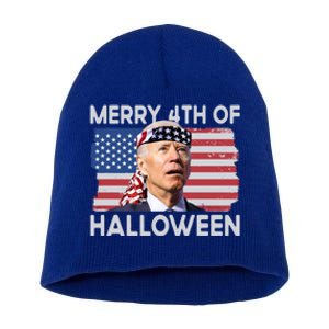 Merry 4th Of Halloween Confused Biden 4th Of July Cool Gift Short Acrylic Beanie